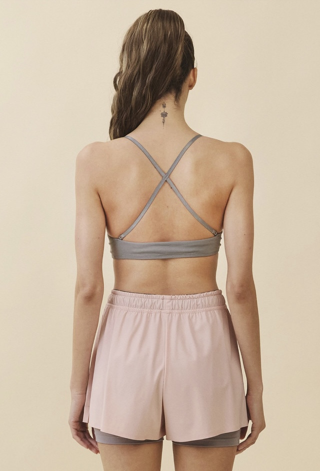 TB014 SHIRRED CROSS-BACK BRA TOP CHARCOAL SOLID サイズ: S/M