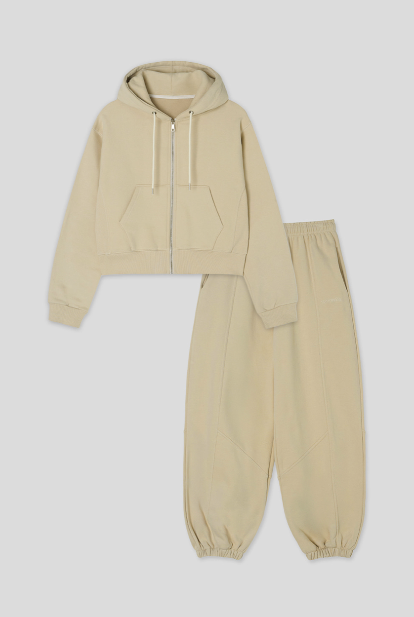 Sage zip-up hoodie & Have pants Set_Beige