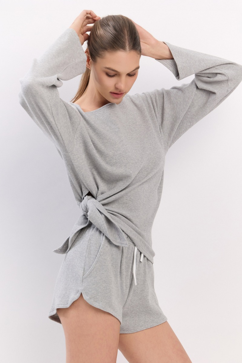 TL126 WAFFLE L/S TOP M.GRAY サイズ: ONESIZE