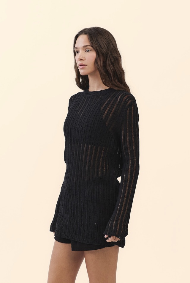 SP205 SHEER COVER-UP KNIT BLACK SOLID サイズ: F