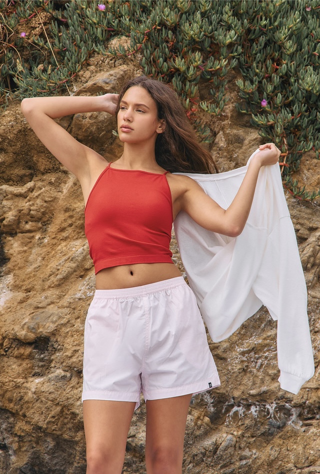 TT026 SPAGHETTI STRAP TANKTOP RED SOLID サイズ: S/M