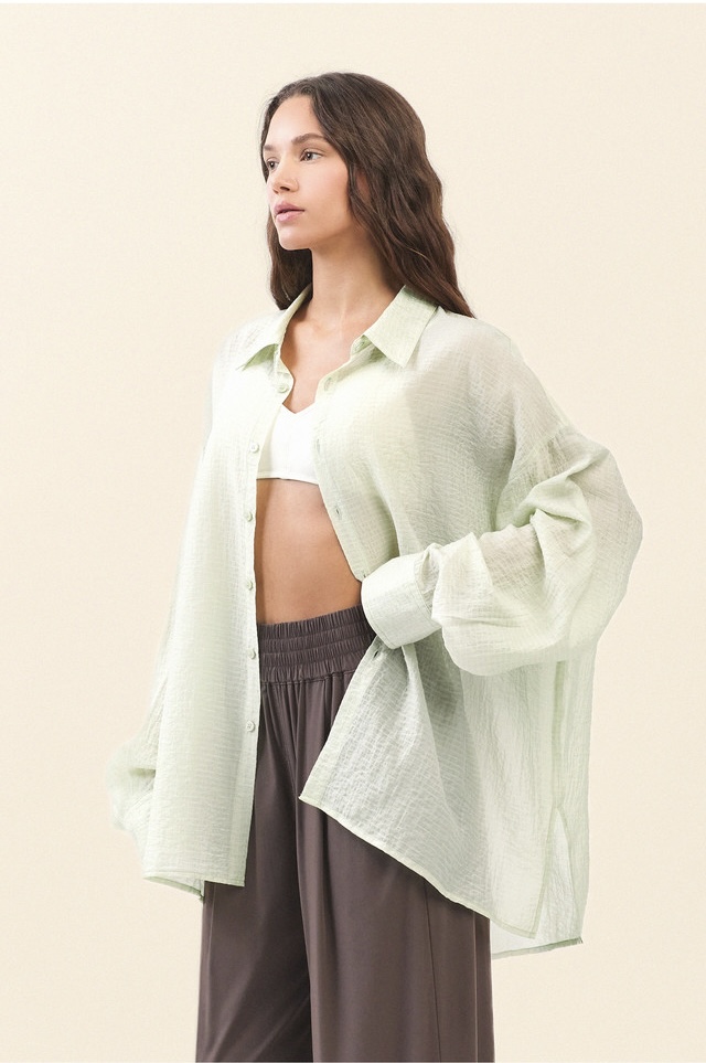 ST194 WRINKLED SLIT SHIRT LIME SOLID サイズ: F