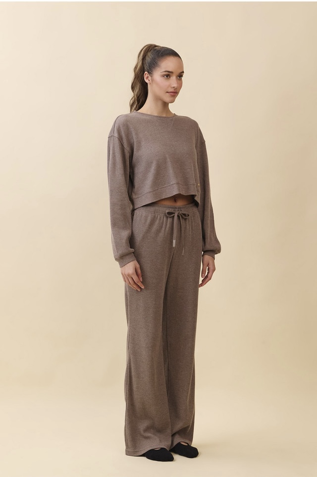 PJ483 WAFFLE LOUNGE PANTS BROWN SOLID サイズ: S