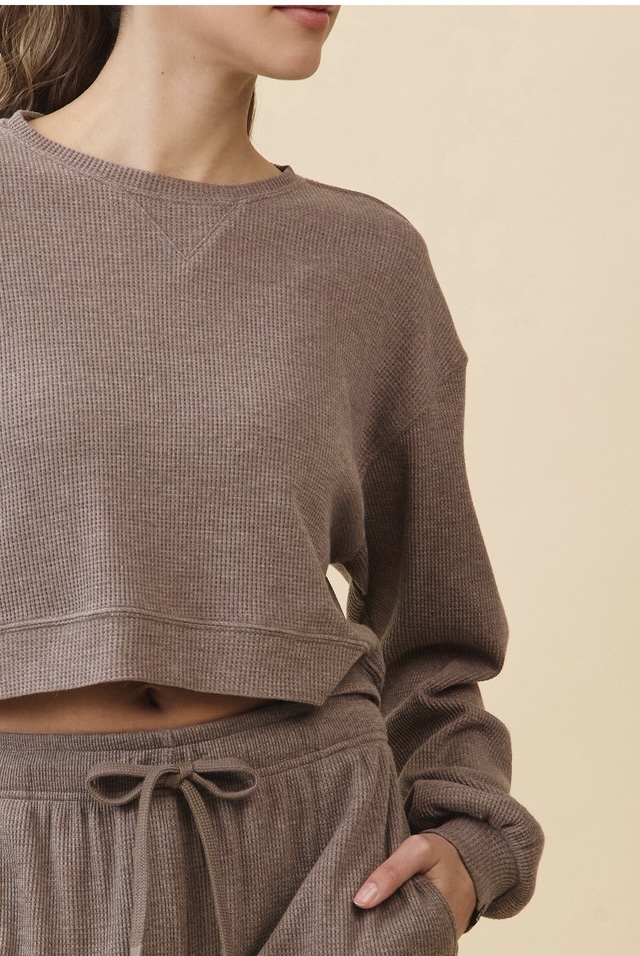 TL139 SOFT CROP WAFFLE LONG TEE BROWN SOLID サイズ: ONESIZE