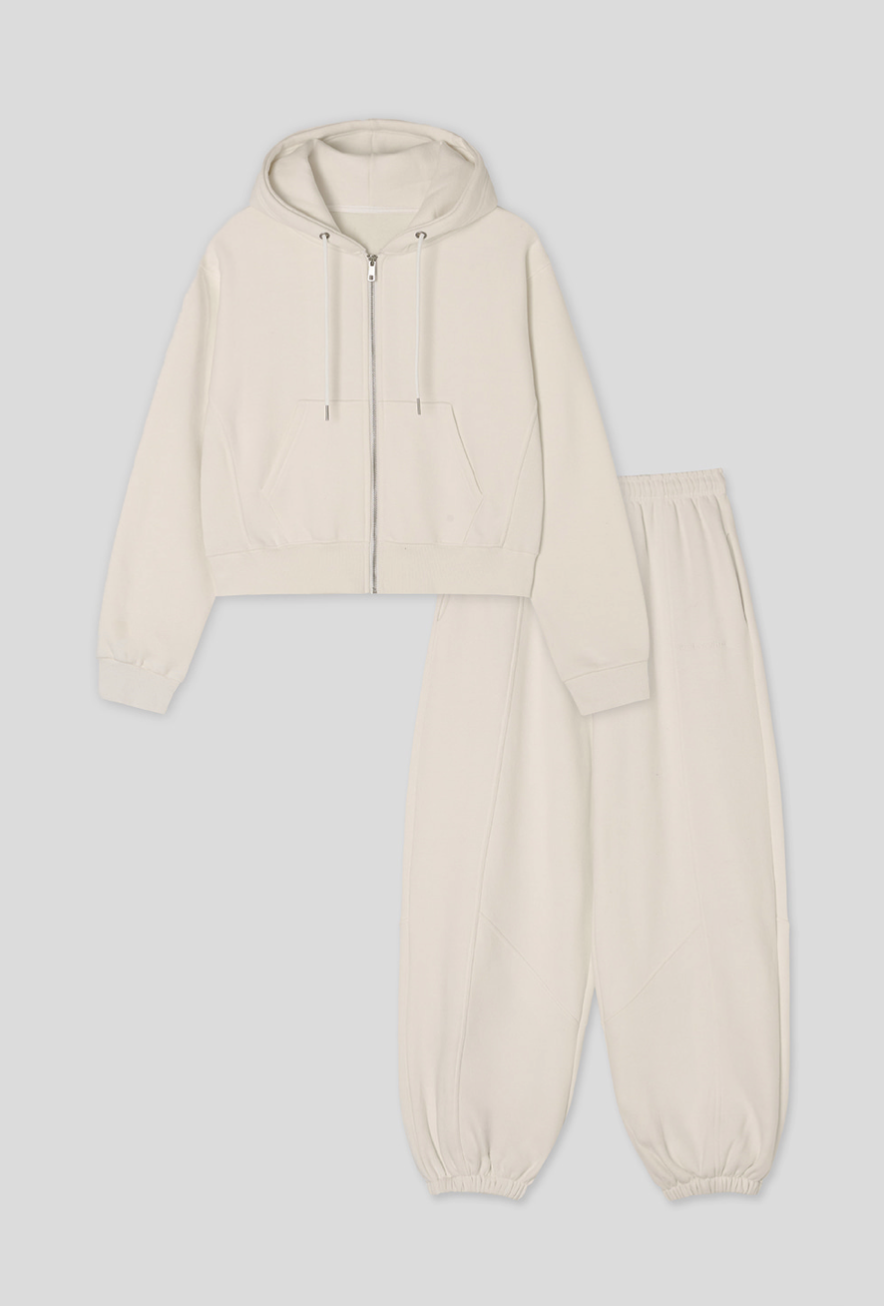 Sage zip-up hoodie & Have pants Set_Ivory