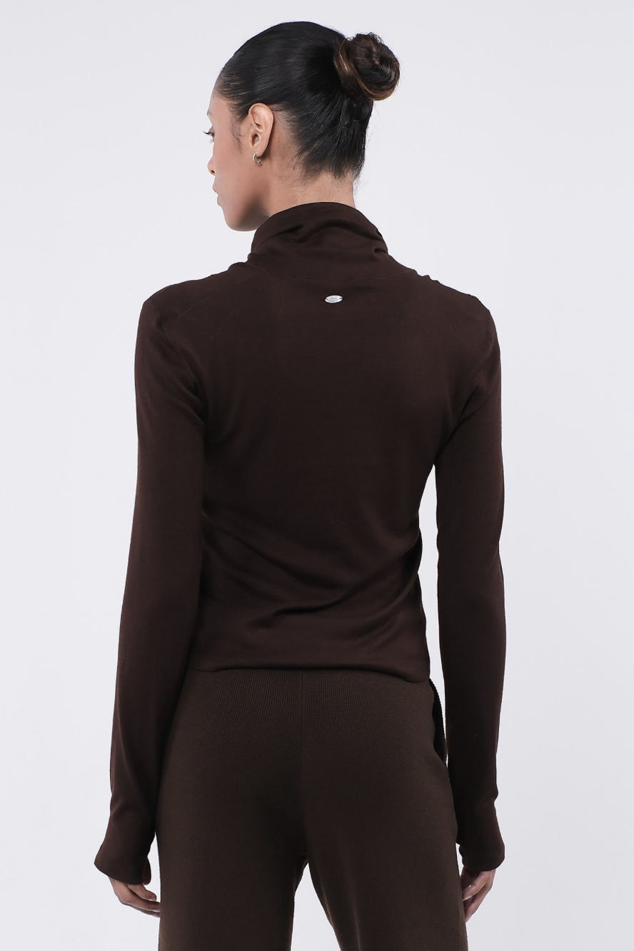 TL132 L/SLEEVE MOCKNECK T-SHIRT BROWN サイズ: S/M