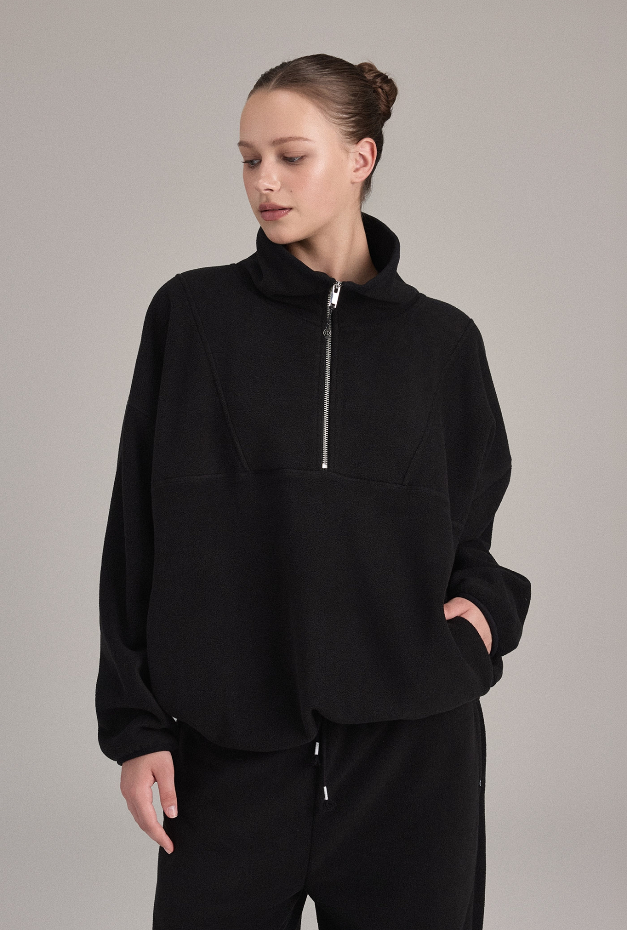 TL157 FLEECE HALF-ZIP TOP BLACK SOLID サイズ: F