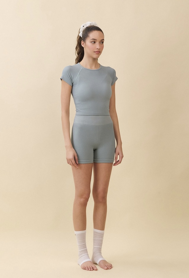 TS006 WAFFLE SEAMLESS SHORT TEE D.MINT SOLID サイズ: S/M