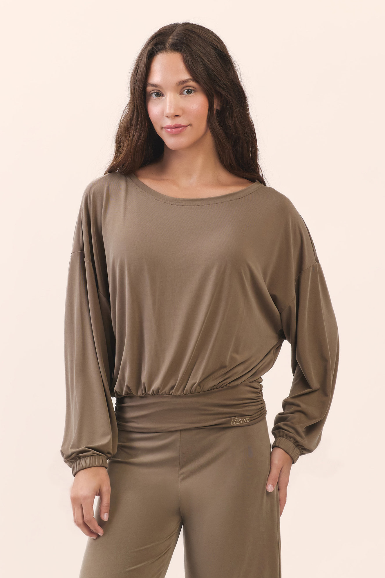 TL137 CUPRA BANDING CROP TEE MILK CHOCOLATE SOLID