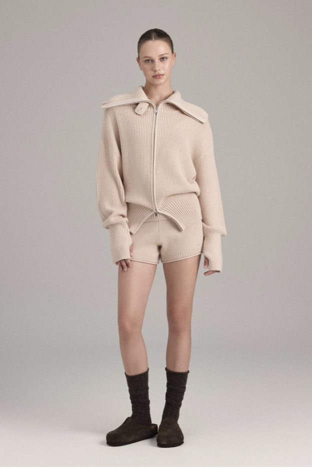 KP255 ROLL-UP WAIST KNIT SHORTS BEIGE SOLID サイズ: SS
