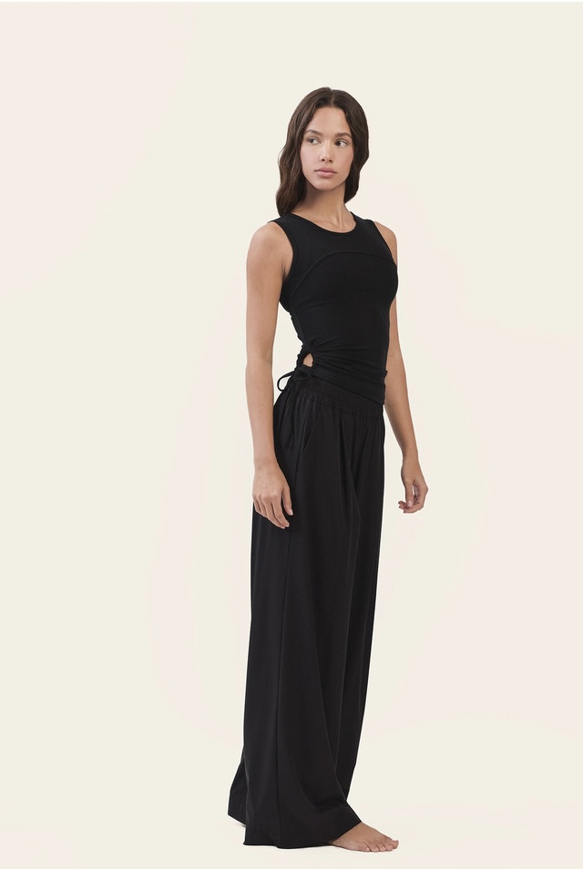 PT434 WOVEN WIDE PANTS BLACK SOLID サイズ: SS