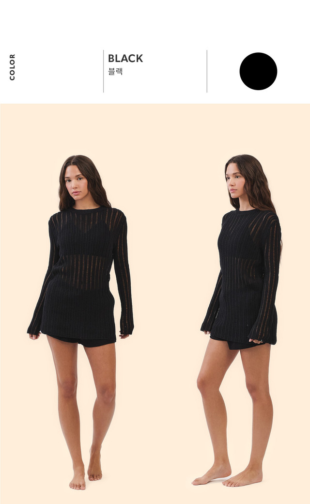 SP205 SHEER COVER-UP KNIT BLACK SOLID サイズ: F