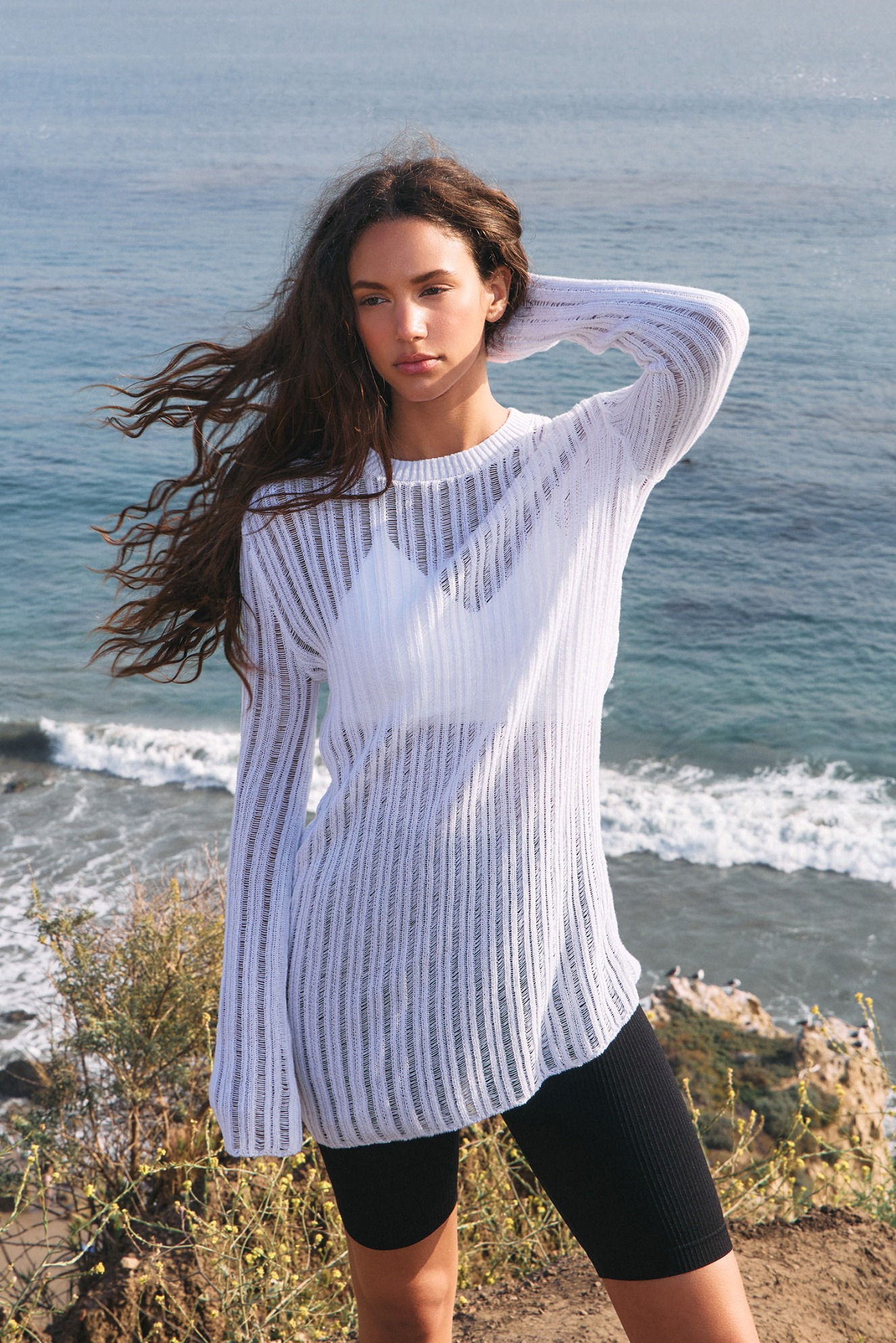 SP205 SHEER COVER-UP KNIT WHITE SOLID サイズ: F