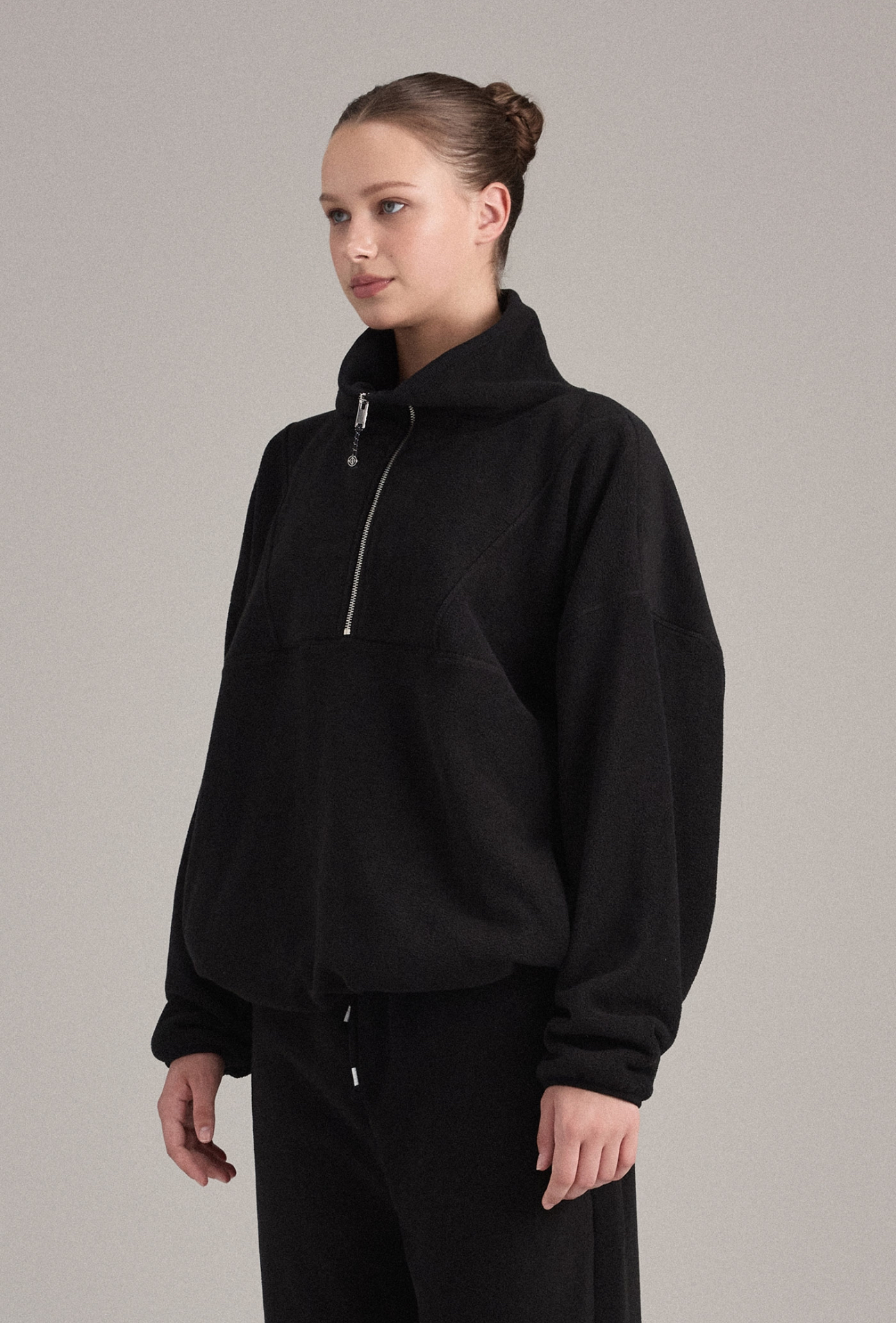 TL157 FLEECE HALF-ZIP TOP BLACK SOLID サイズ: F