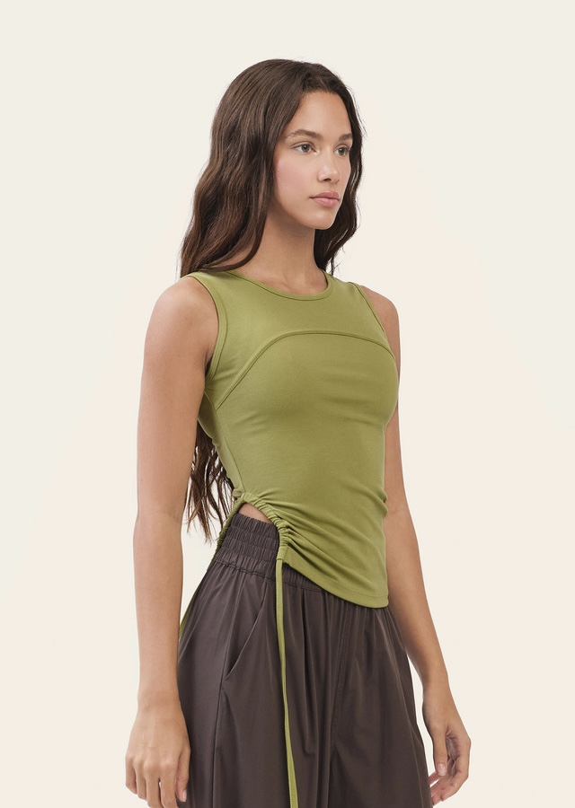 TS135 CONTOUR STRING SLEEVELESS OLIVE SOLID サイズ: S