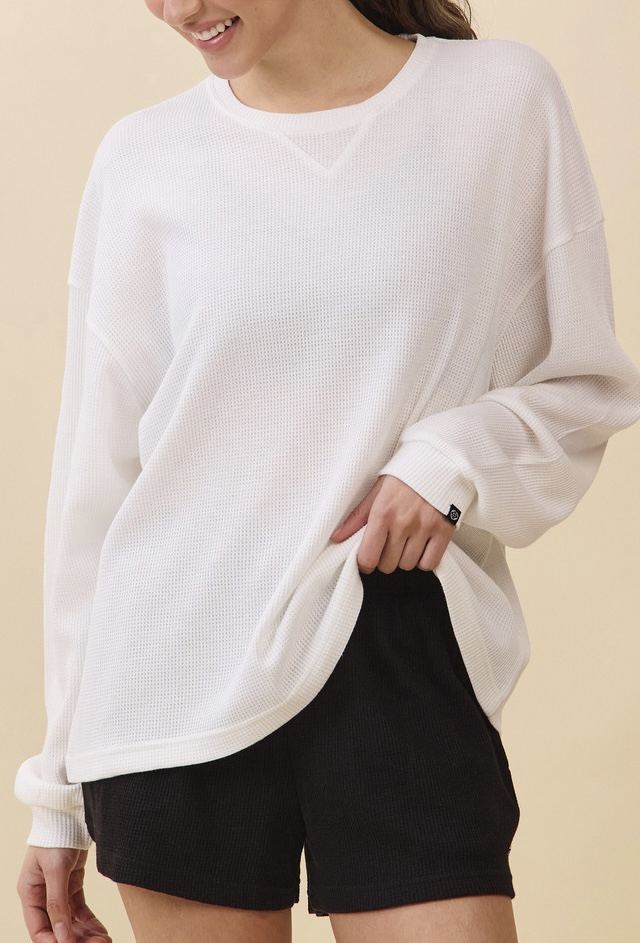 TL138 SOFT WAFFLE LONG TEE WHITE SOLID サイズ: ONESIZE