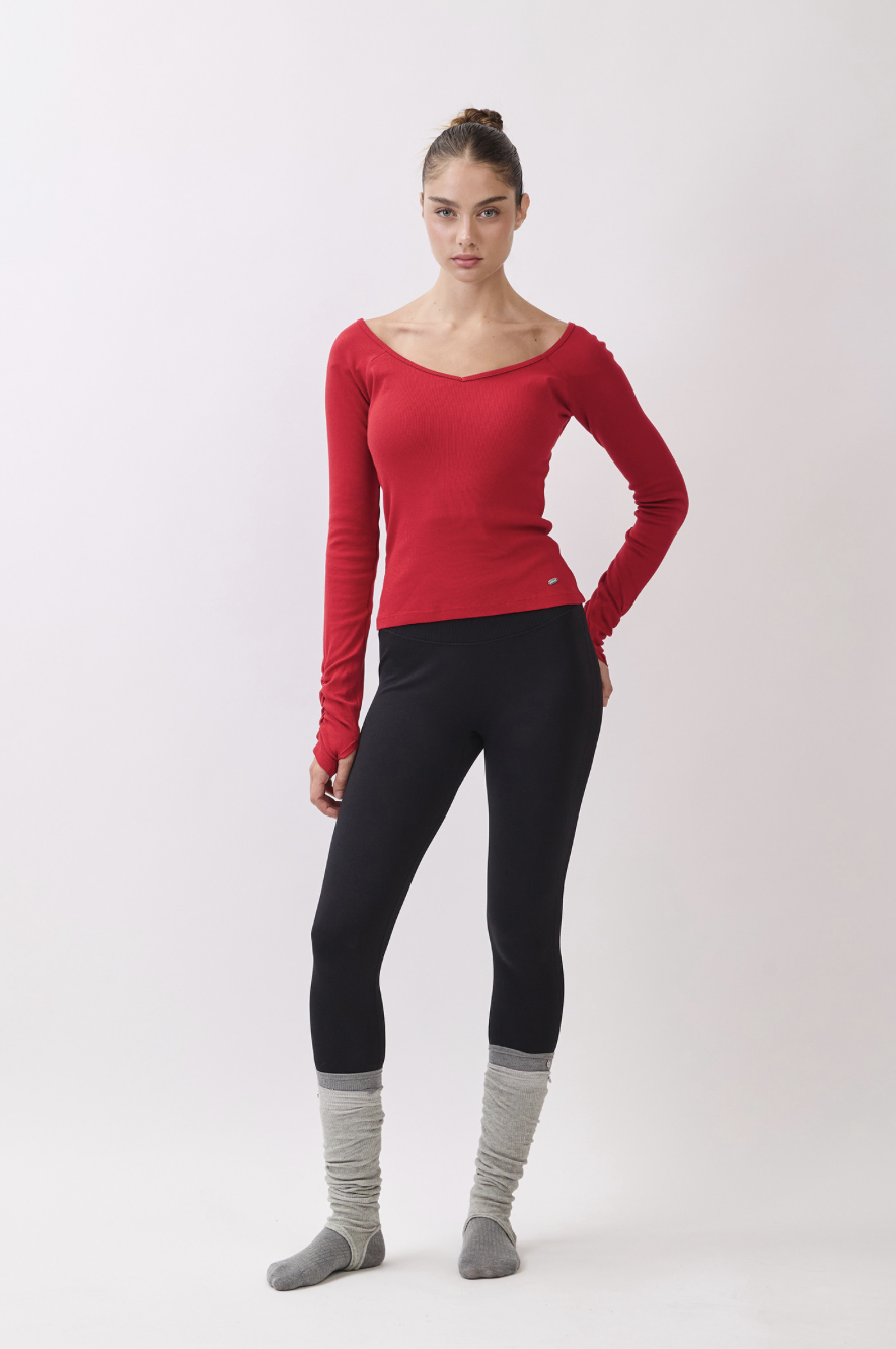 TL134 RIBBED L/SLEEVE T-SHIRT RED サイズ: S/M