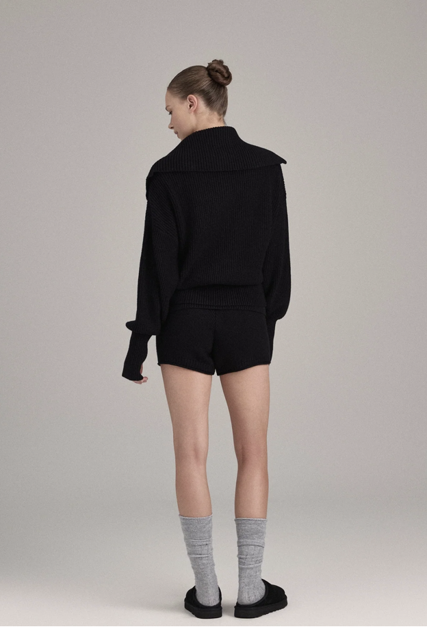 KP255 ROLL-UP WAIST KNIT SHORTS BLACK SOLID サイズ: SS