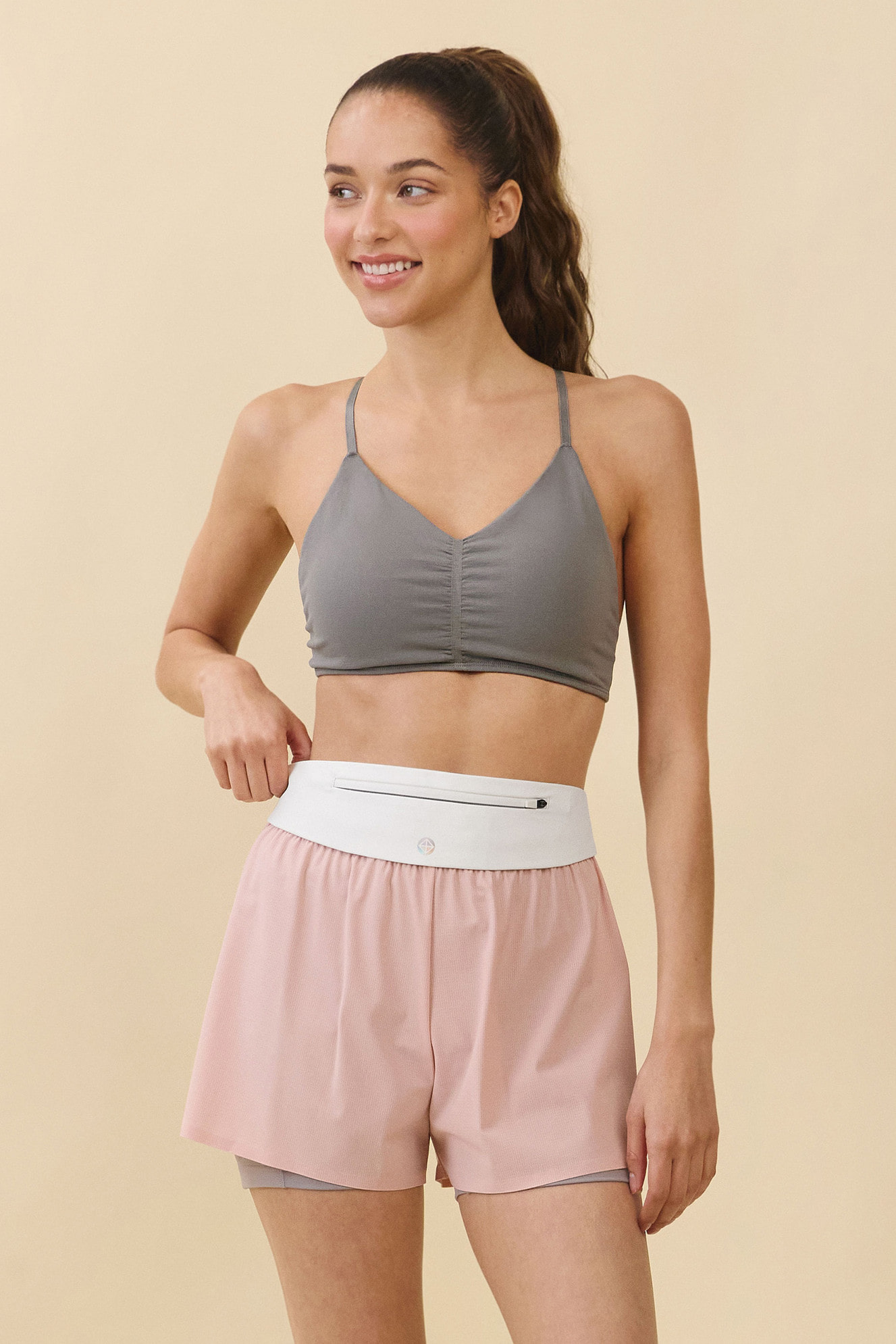 TB014 SHIRRED CROSS-BACK BRA TOP CHARCOAL SOLID