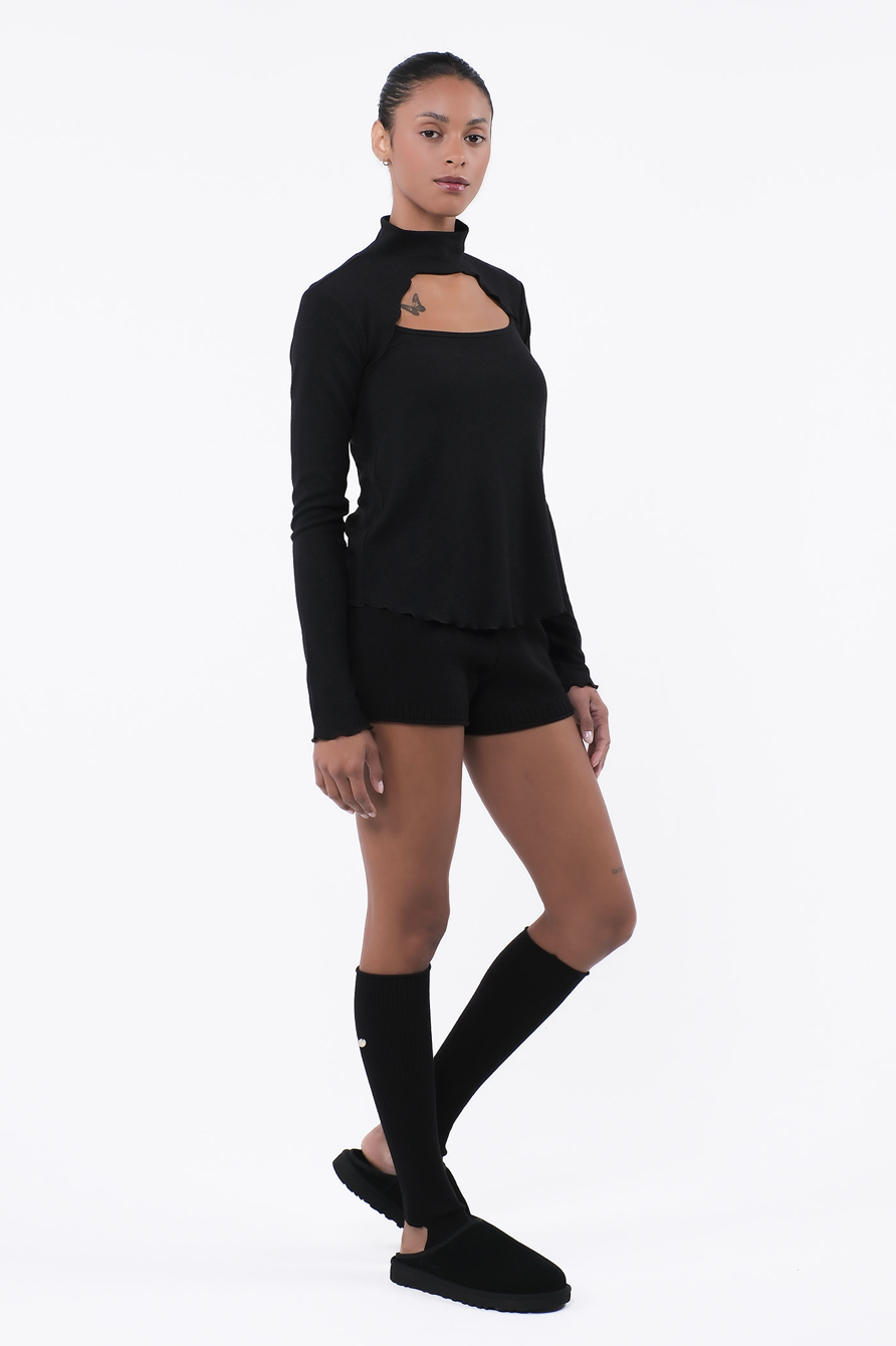 SP216 TURTLE NECK KNIT BOLERO COMBI BLACK サイズ: F