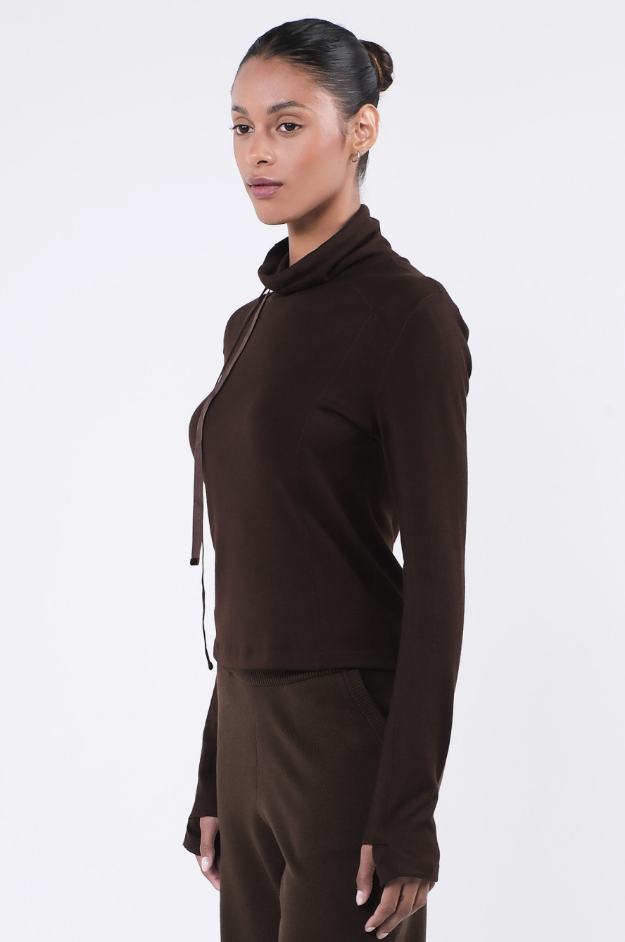 TL132 L/SLEEVE MOCKNECK T-SHIRT BROWN サイズ: S/M
