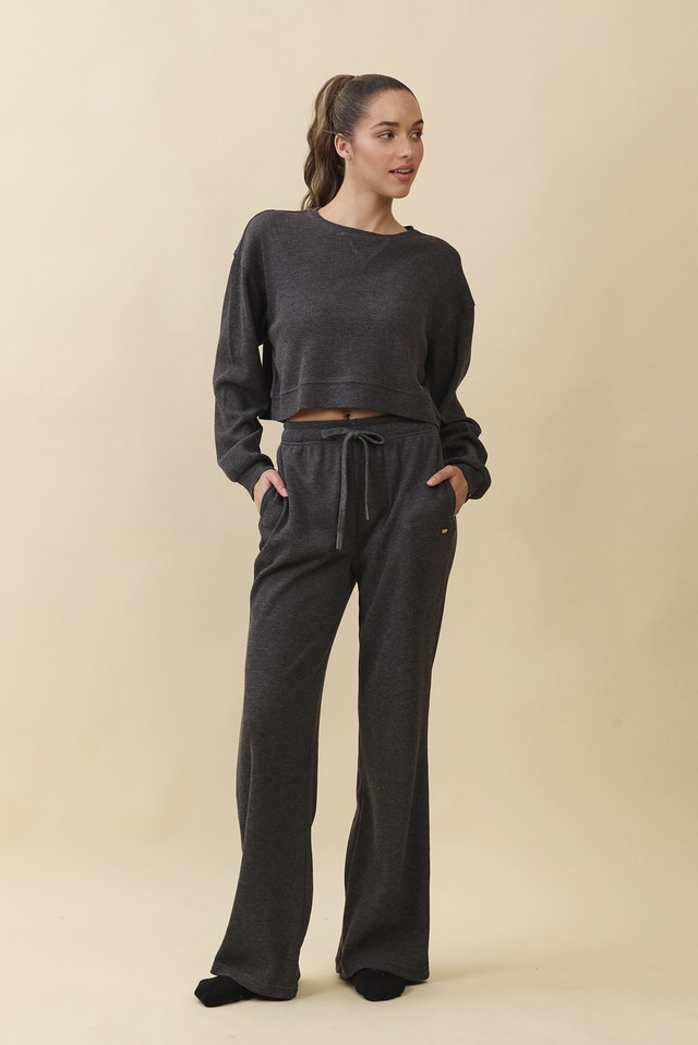 TL139 SOFT CROP WAFFLE LONG TEE CHARCOAL SOLID サイズ: ONESIZE