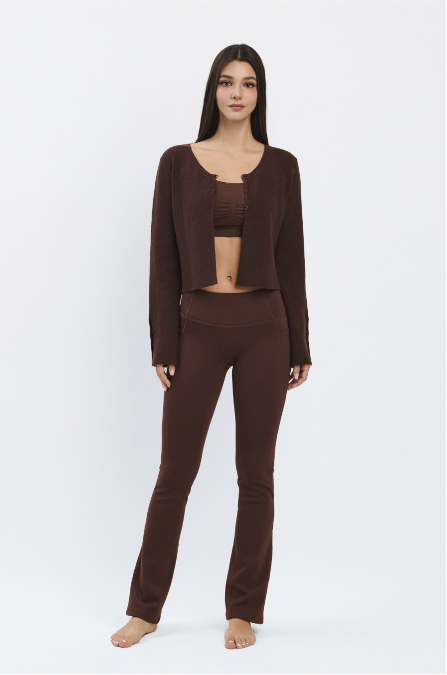 PL418 BONDED FLARE LEGGINGS BROWN サイズ: S/M