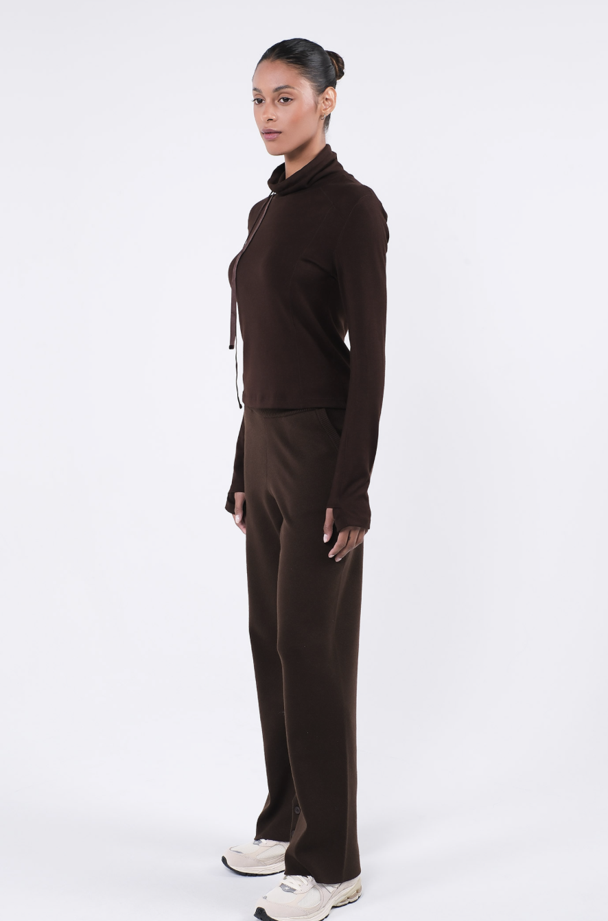 TL132 L/SLEEVE MOCKNECK T-SHIRT BROWN サイズ: S/M