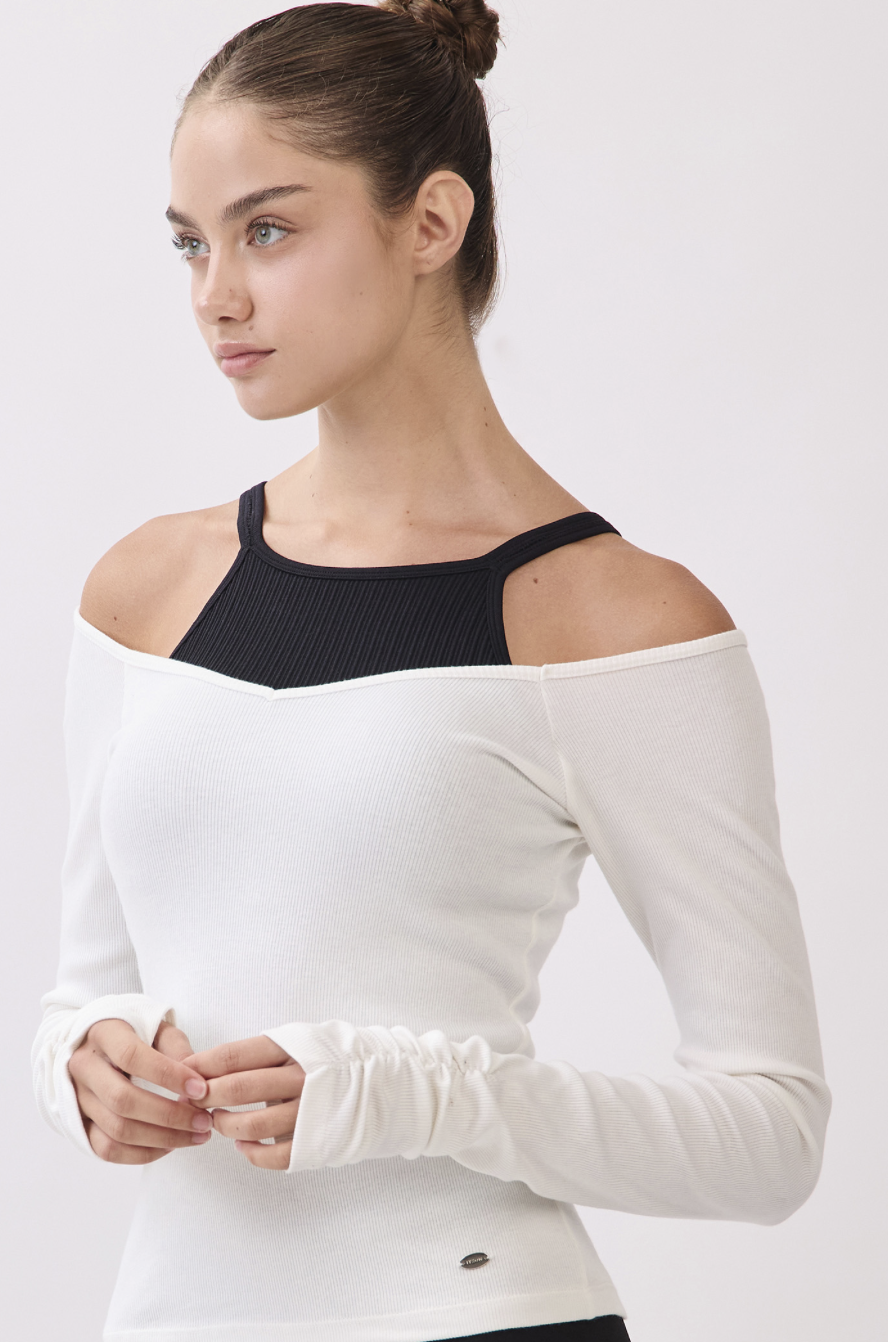 TL134 RIBBED L/SLEEVE T-SHIRT WHITE サイズ: S/M