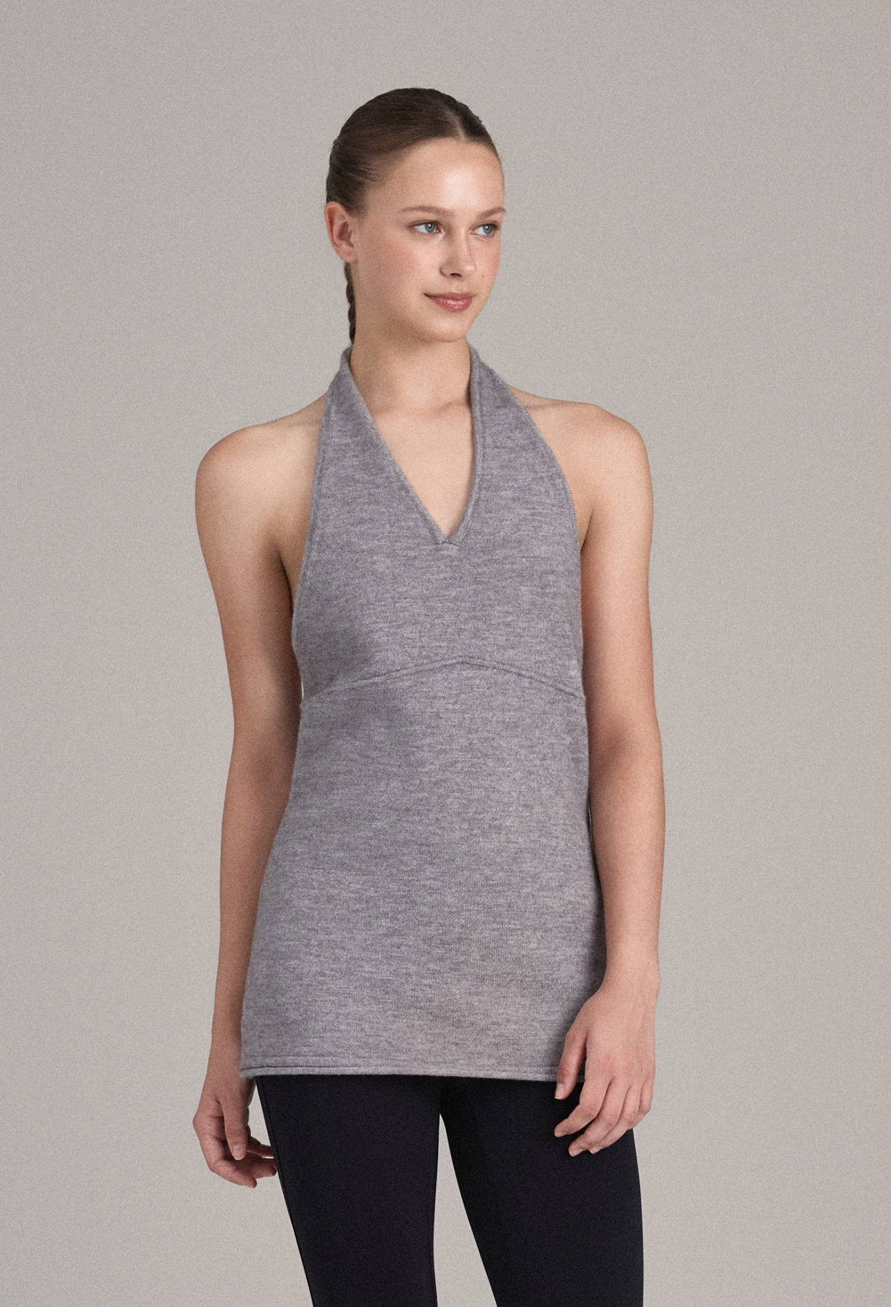 KT251 HALTER-NECK KNIT DRESS M.GRAY SOLID サイズ: F