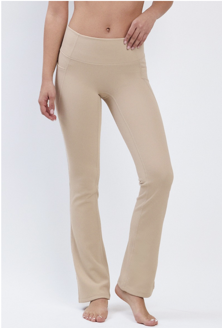 PL418 BONDED FLARE LEGGINGS BEIGE