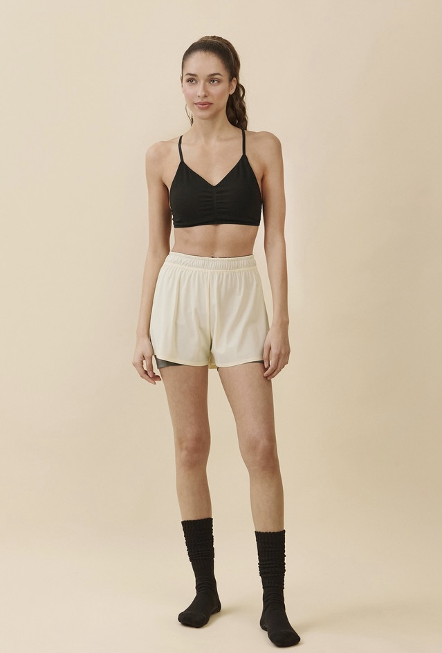 TB014 SHIRRED CROSS-BACK BRA TOP BLACK SOLID サイズ: S/M