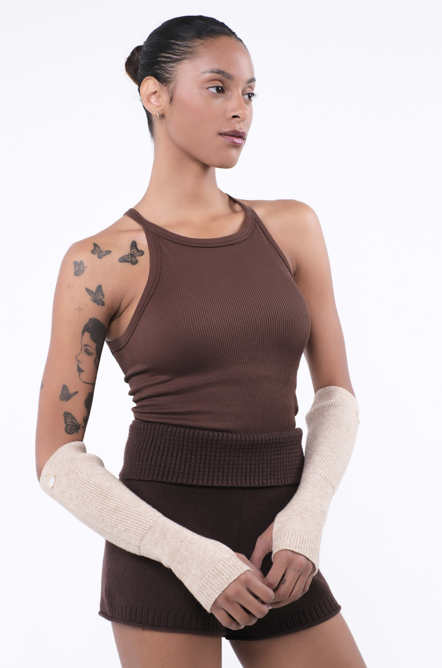 TT002 SIGNITURE HALTER TANK BROWN サイズ: S/M