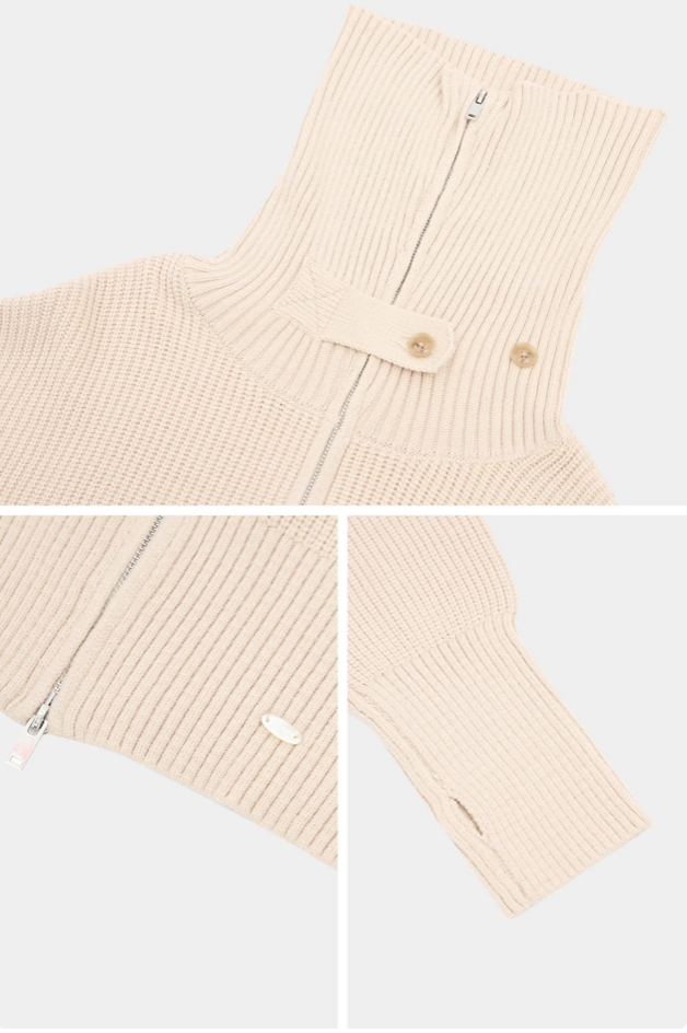 KC001 HIGH-NECK KNIT ZIP-UP BEIGE SOLID サイズ: F