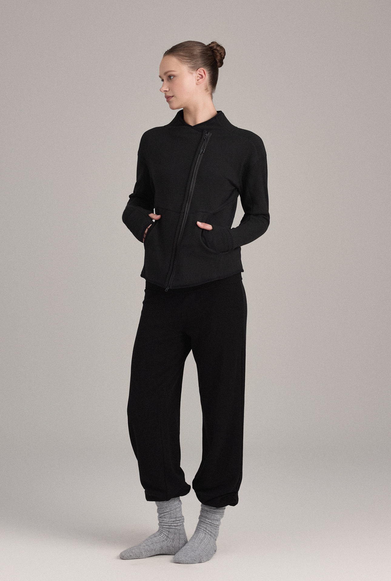OZ351 ASYMMETRIC ZIP FLEECE JACKET BLACK SOLID サイズ: SS