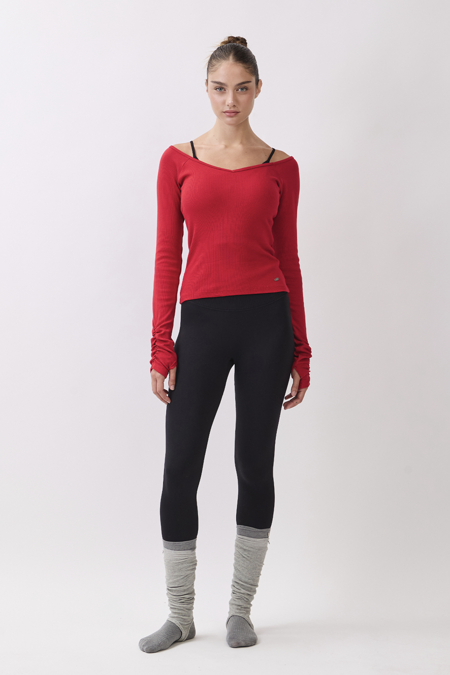 TL134 RIBBED L/SLEEVE T-SHIRT RED サイズ: S/M