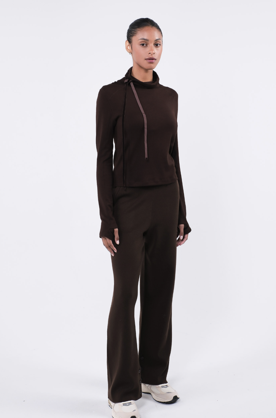 TL132 L/SLEEVE MOCKNECK T-SHIRT BROWN サイズ: S/M