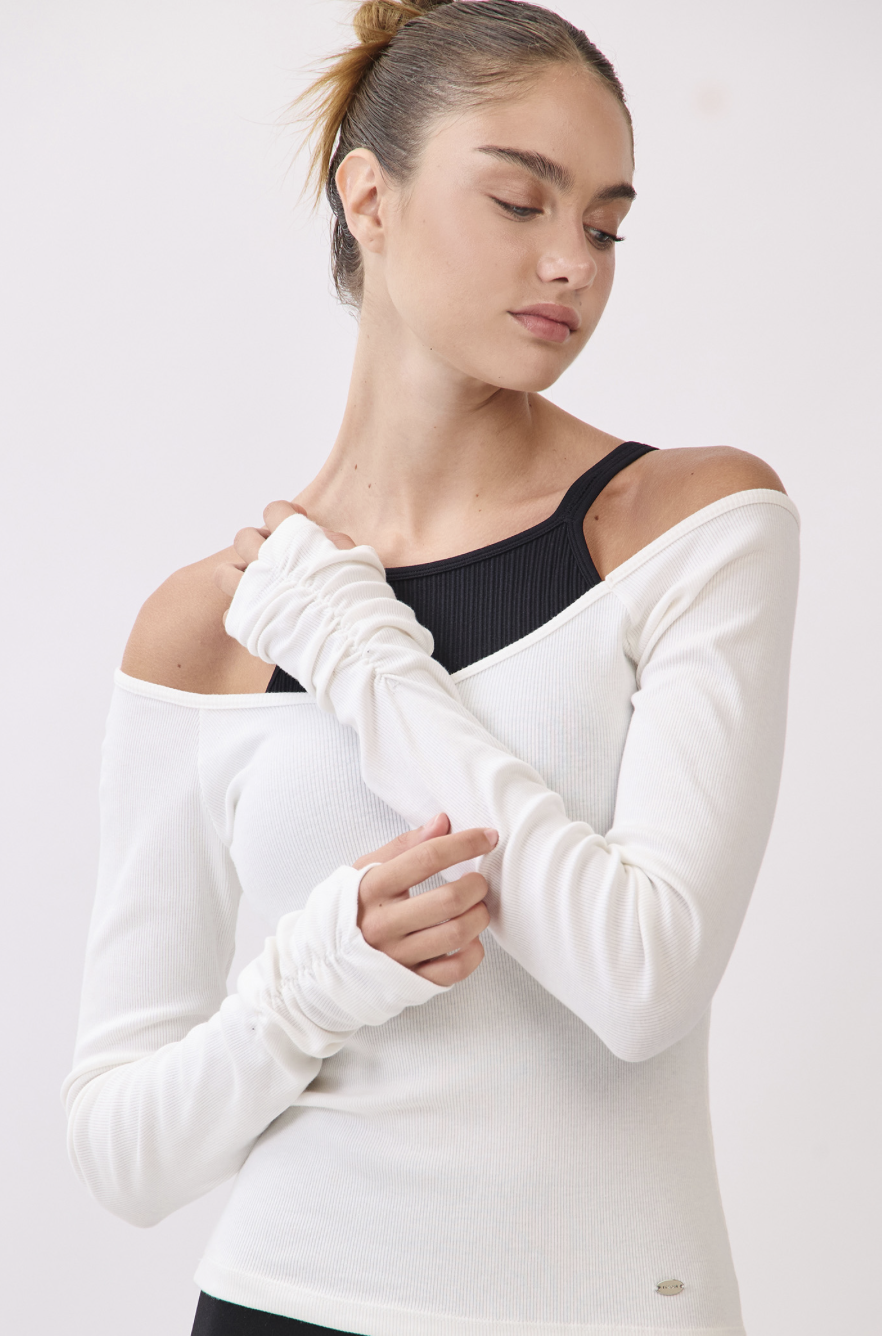 TL134 RIBBED L/SLEEVE T-SHIRT WHITE サイズ: S/M