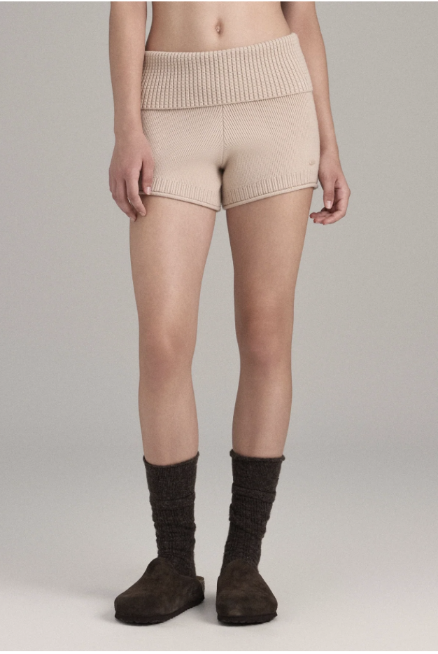 KP255 ROLL-UP WAIST KNIT SHORTS BEIGE SOLID サイズ: SS