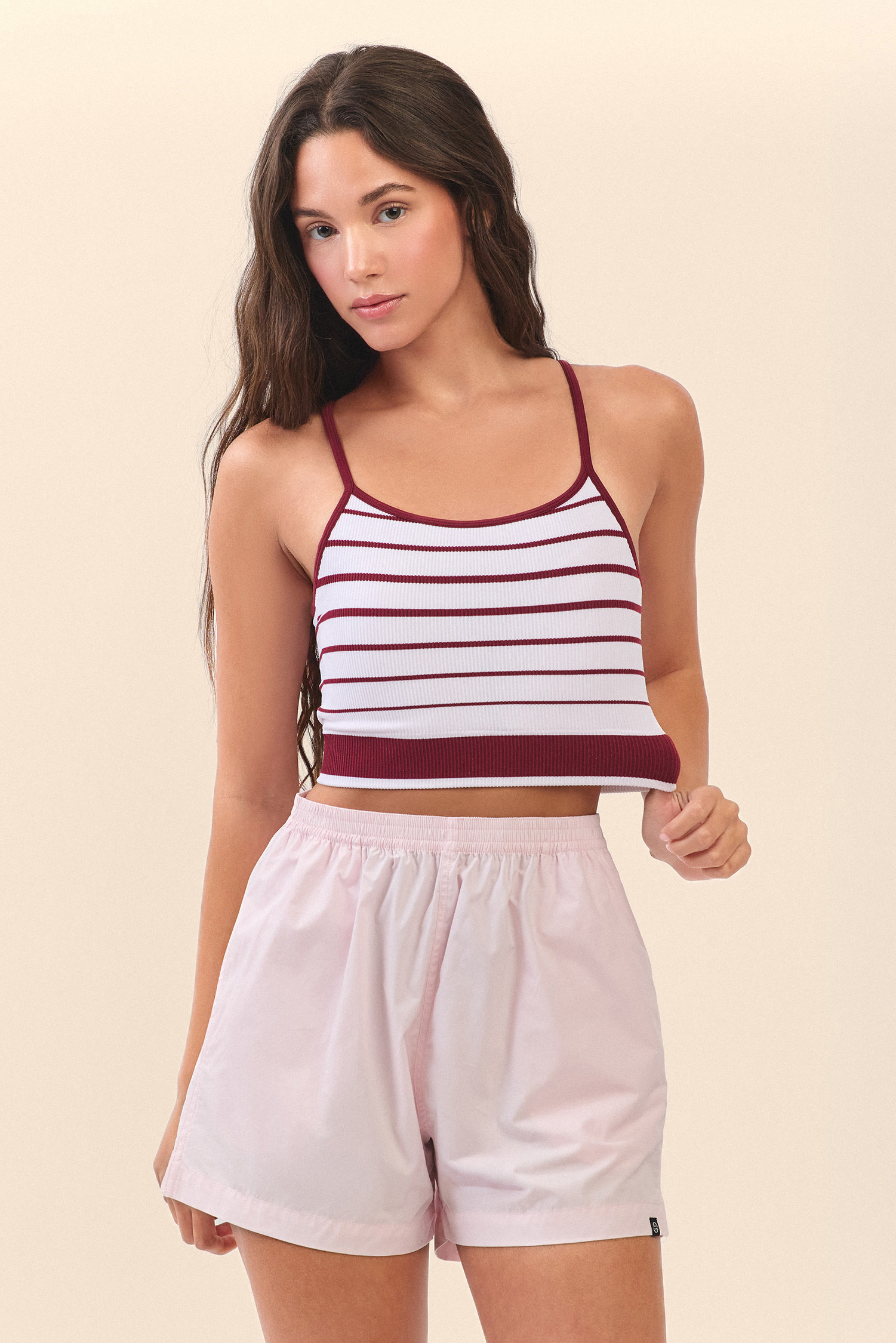 TB016 ESSENTIAL STRIPE BRATOP BURGUNDY STRIPE サイズ: S/M