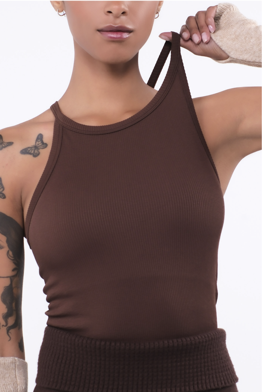 TT002 SIGNITURE HALTER TANK BROWN サイズ: S/M