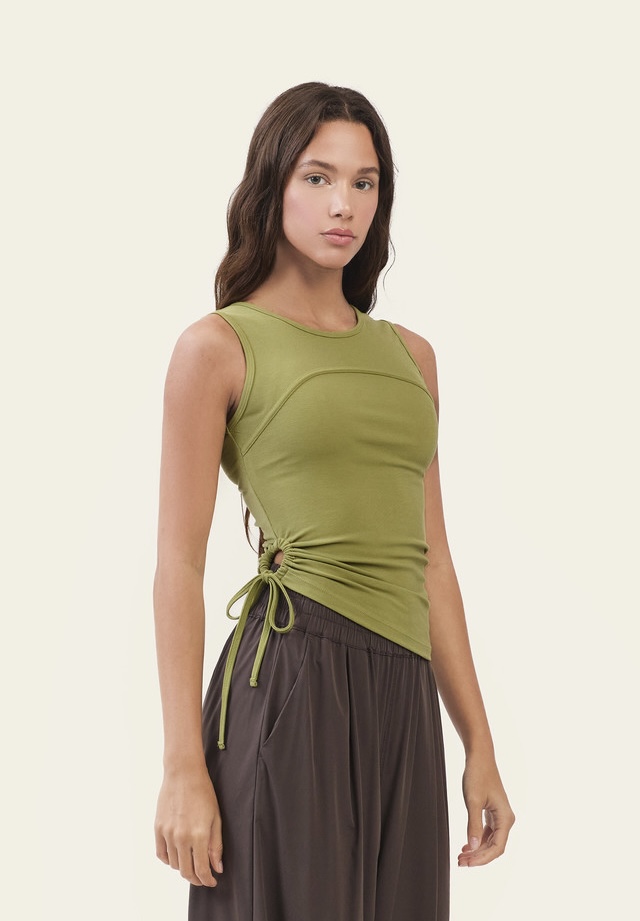 TS135 CONTOUR STRING SLEEVELESS OLIVE SOLID サイズ: S
