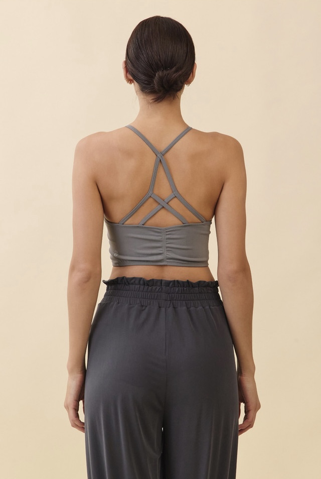 TB045 HALTER DRAPE TANKTOP CHARCOAL SOLID サイズ: S/M
