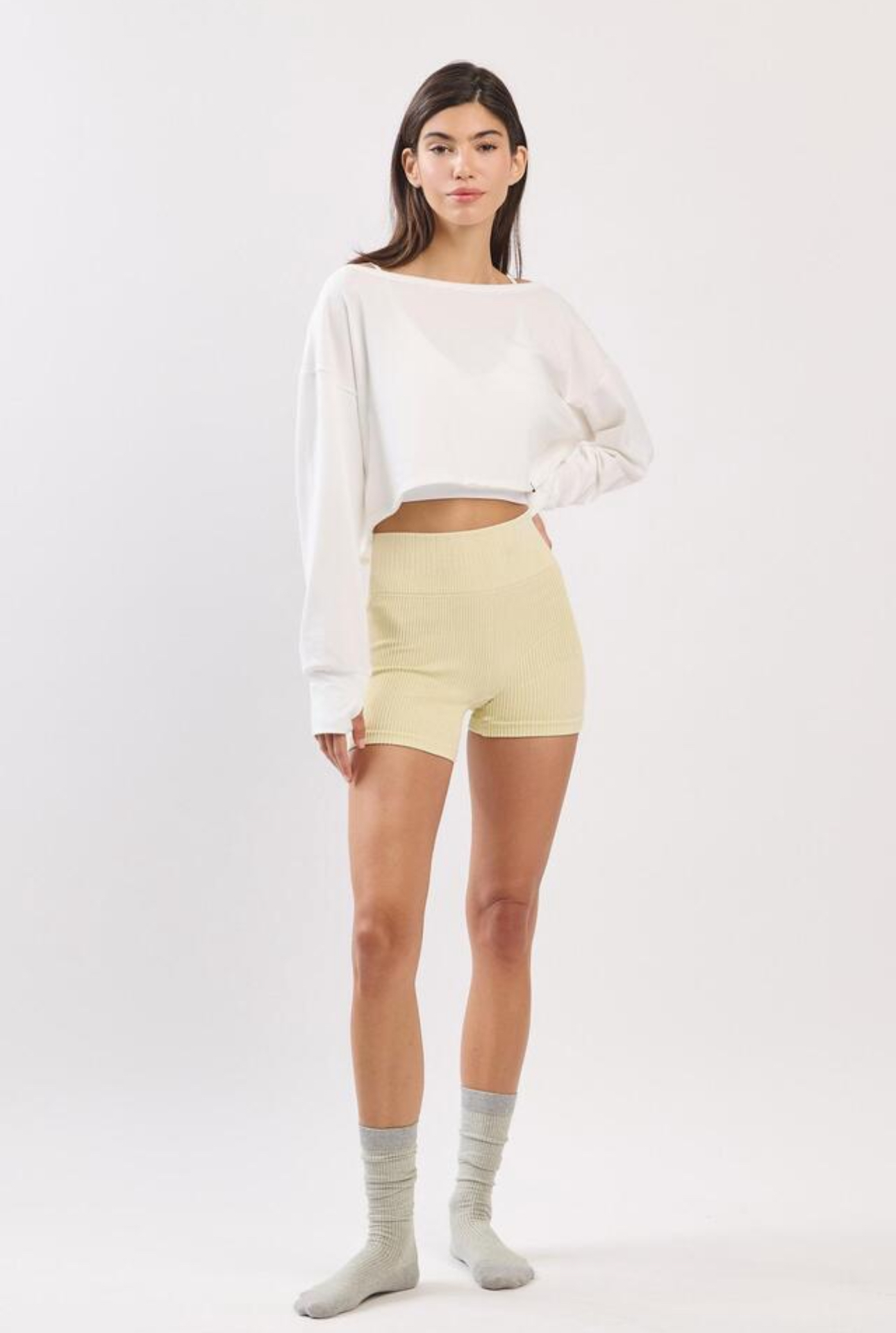 TL128 CROP MESH L/S TOP IVORY サイズ: ONESIZE