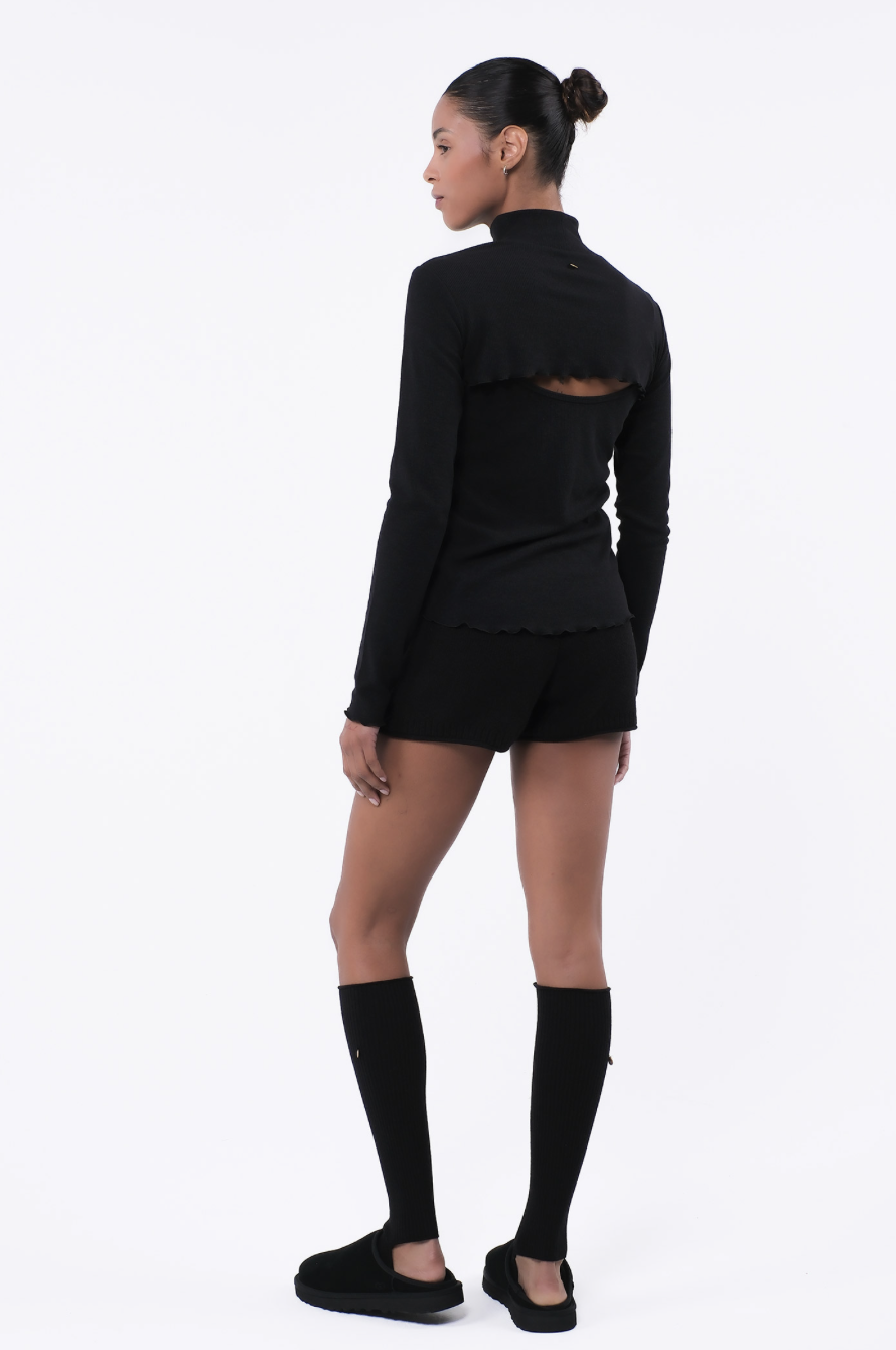 SP216 TURTLE NECK KNIT BOLERO COMBI BLACK サイズ: F