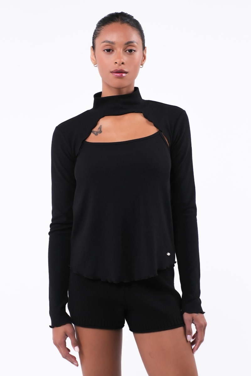 SP216 TURTLE NECK KNIT BOLERO COMBI BLACK