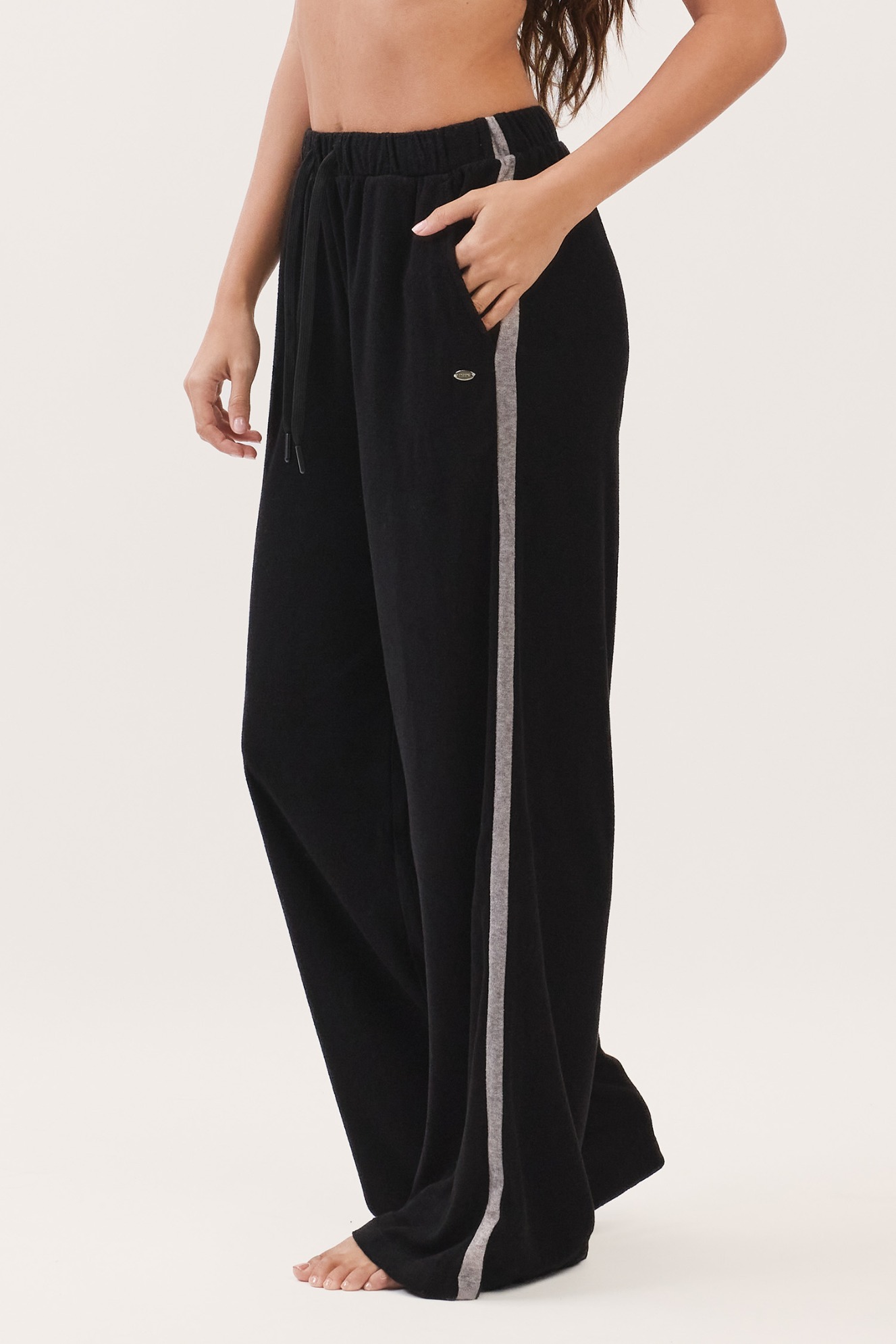 PJ487 LINE TERRY PANTS BLACK SOLID サイズ: ONESIZE