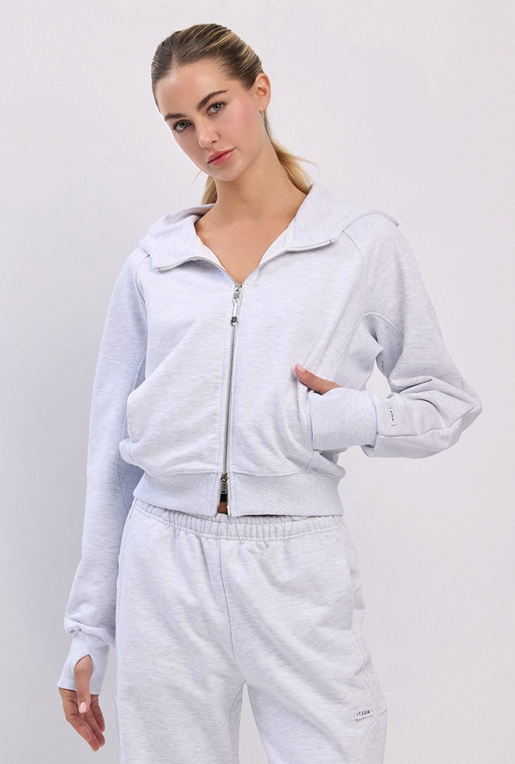 TZ141 RIBBED BLOCK ZIP-UP L.GRAY