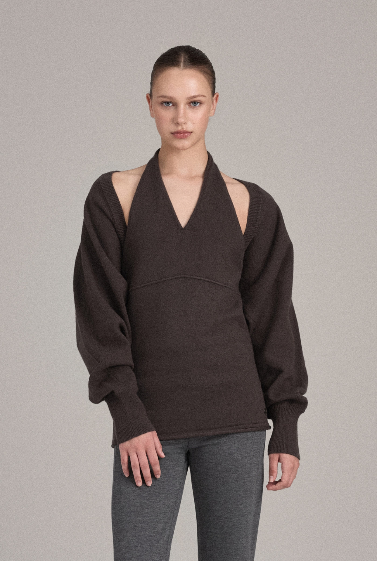 KC258 BOLERO KNIT CARDIGAN BROWN SOLID