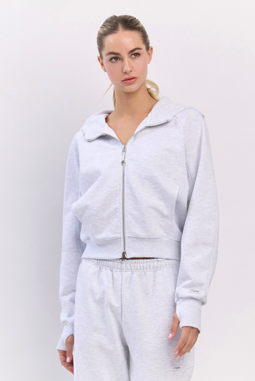 TZ141 RIBBED BLOCK ZIP-UP L.GRAY サイズ: ONESIZE